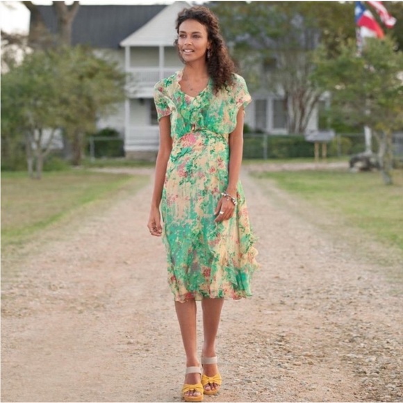 Sundance Flutter Sleeve Silk Midi Dress - Picture 1 of 6